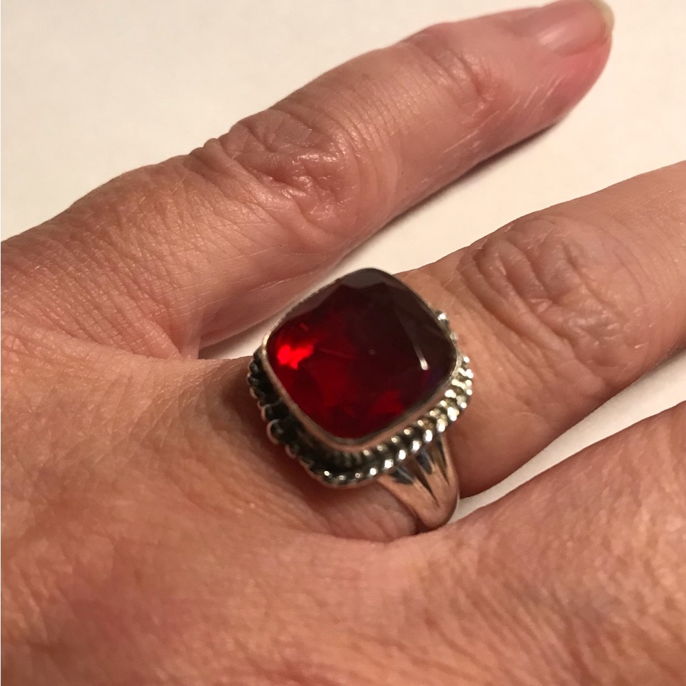 Garnet Stamped 925 Sterling Silver Ring
